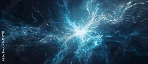 Fluid cyan beams intersect, vibrant against blackness, dynamic and dramatic, like cosmic action sequences in space