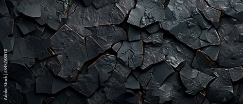 Deep black rock texture features intricate patterns, resembling veins of obsidian in darkness © STOCKYE STUDIO