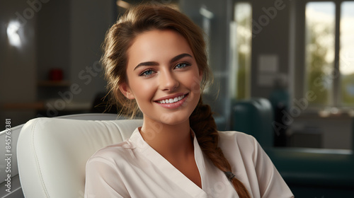 Free Download An isolated white background shows a woman patient in a dentist facility. - GFXLoad