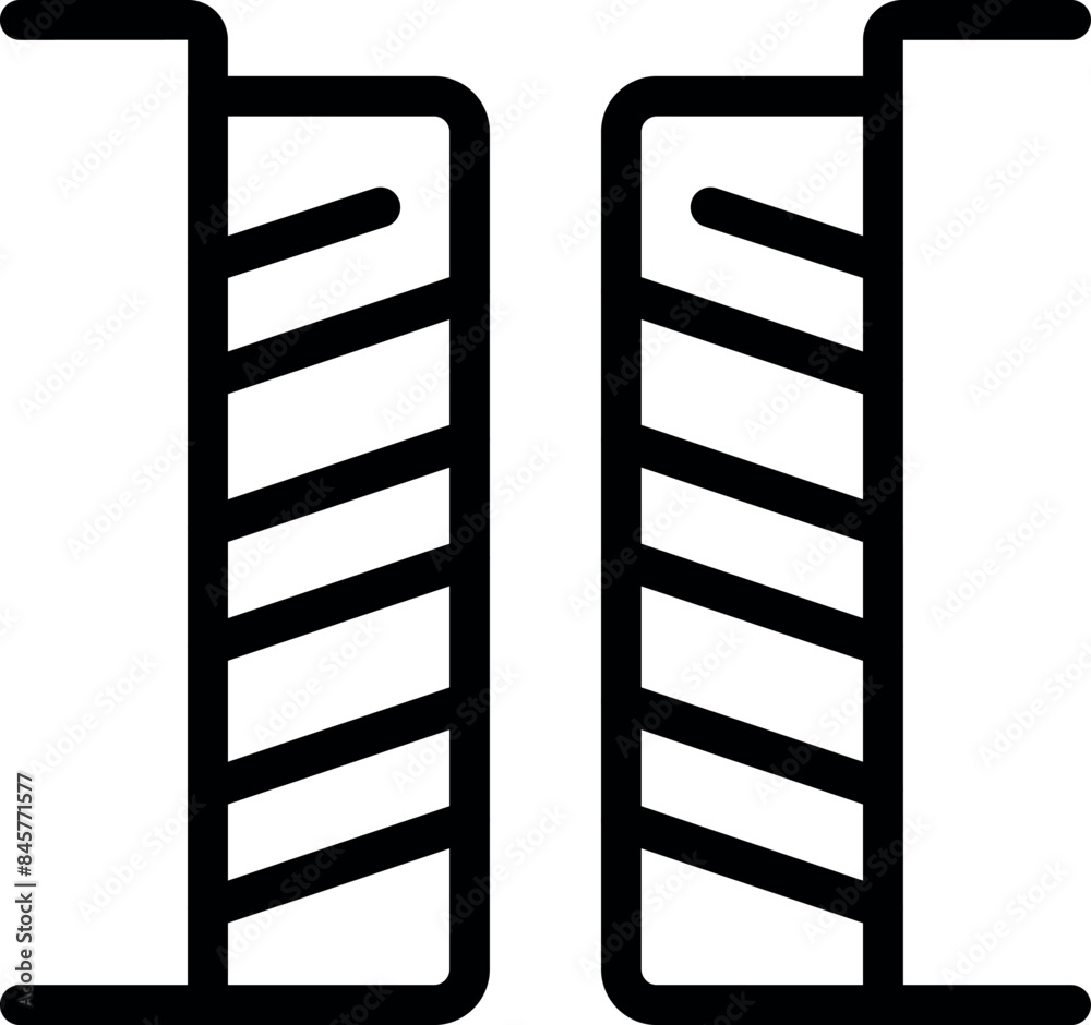 Simple icon of two automatic sliding doors featuring a striped pattern closing for security purposes
