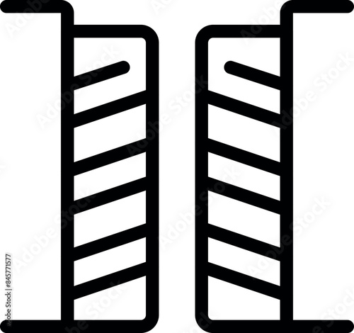 Simple icon of two automatic sliding doors featuring a striped pattern closing for security purposes