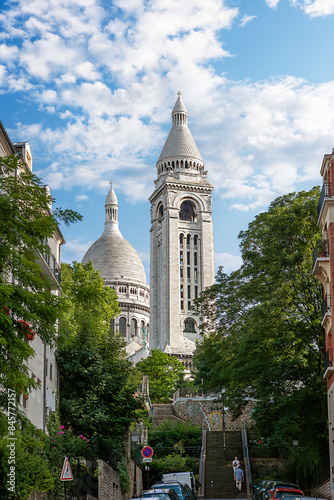 The Basilica of the Sacred Heart of Paris, commonly known as Sacr?-Cour Basilica, located in the Montmartre district of Paris, France. photo