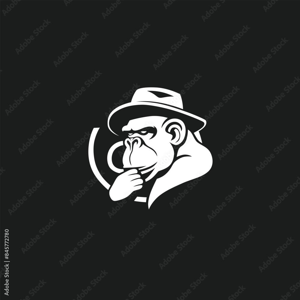 Serious gorilla detective wearing hat and trench coat