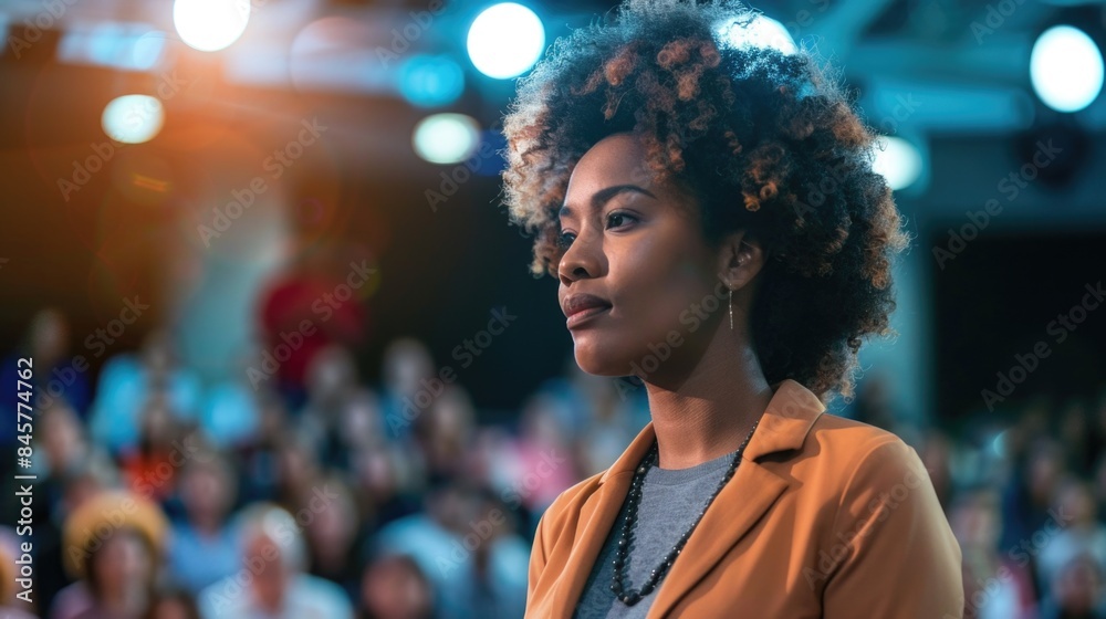 A beautiful businesswoman seeking her colleagues input while delivering a speech at a seminar. A beautiful businesswoman seeking her colleagues input while delivering a speech at a seminar.