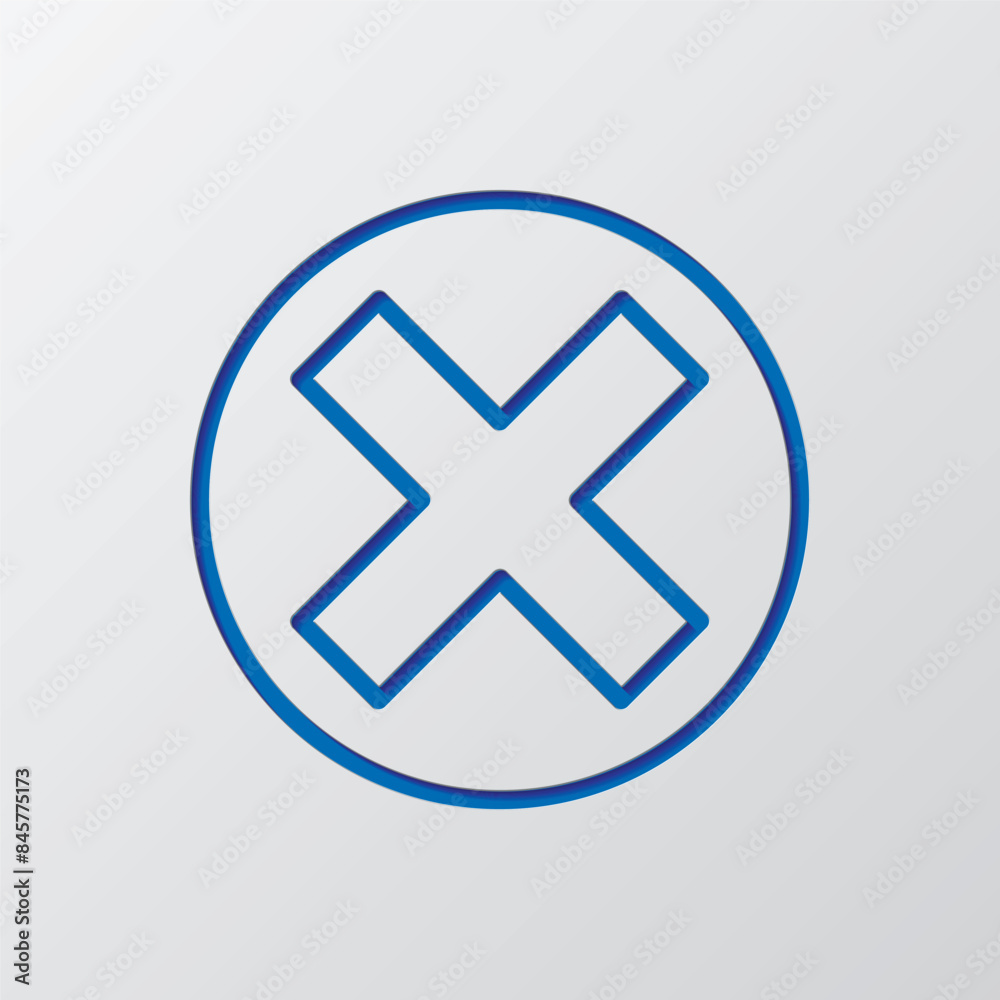 Delete, cross simple icon. Flat design. Paper cut design. Cutted blue symbol with shadow. Gray background Delete, cross simple icon. Flat design. Paper cut design. Cutted blue symbol with shadow. Gray background