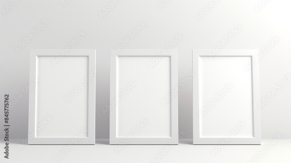 Three White Canvas Frames Mockup with Minimalist Aesthetic and Natural Light: Ideal for Art Presentations, Posters, and Home Decor