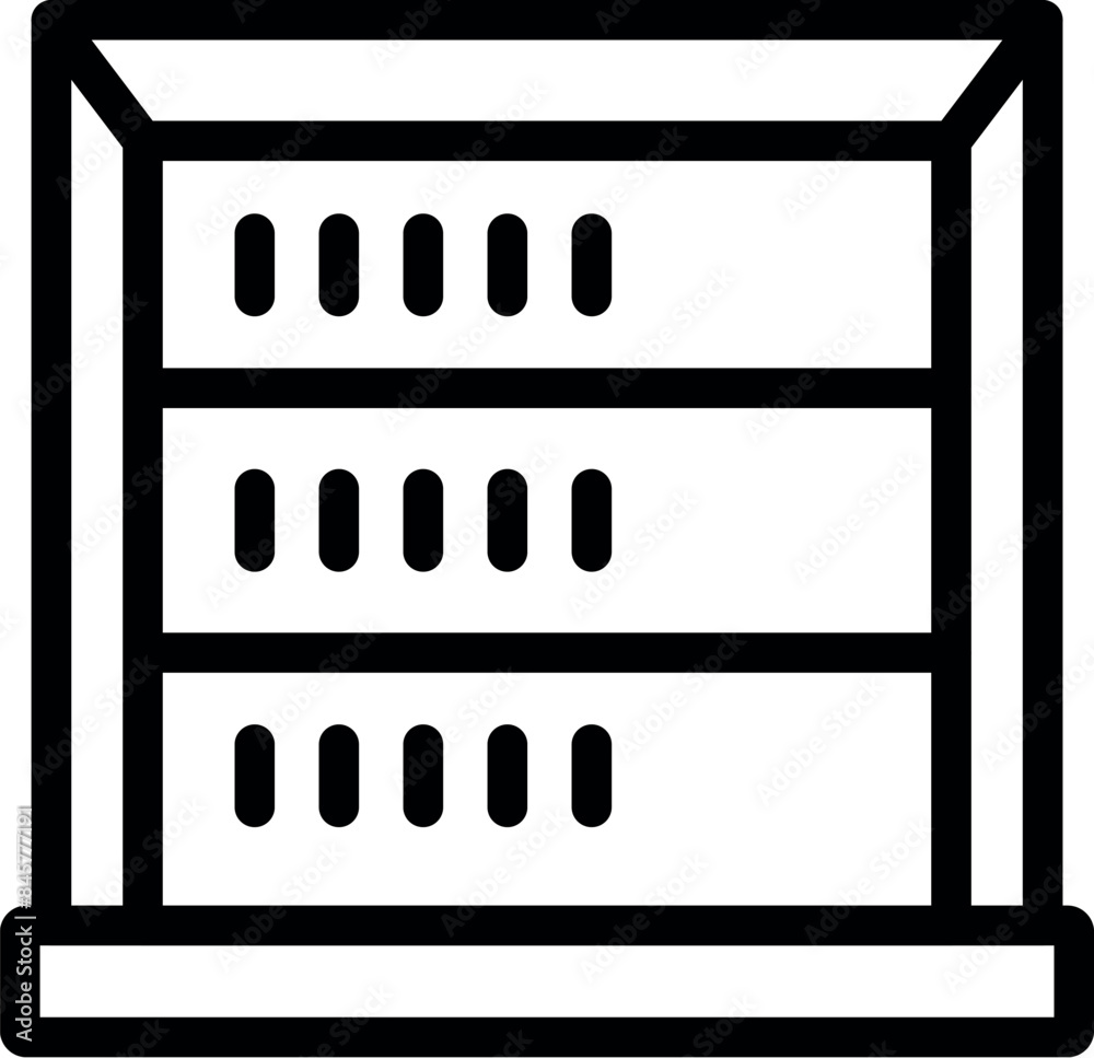 Line art icon of a server rack, symbolizing data storage and processing in a network infrastructure