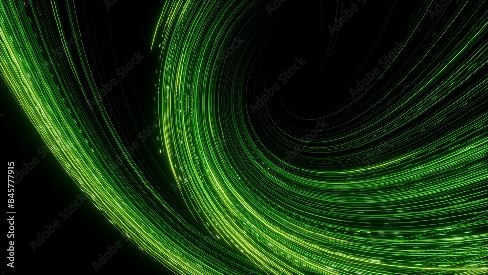 3d render, abstract wallpaper. Green neon lines over black background. Streaming energy. Particles moving and leaving glowing tracks 3d render, abstract wallpaper. Green neon lines over black background. Streaming energy. Particles moving and leaving glowing tracks