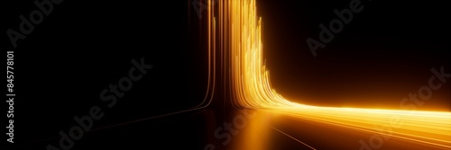 3d render, abstract neon wallpaper. Yellow glowing lines over black background. Streaming energy