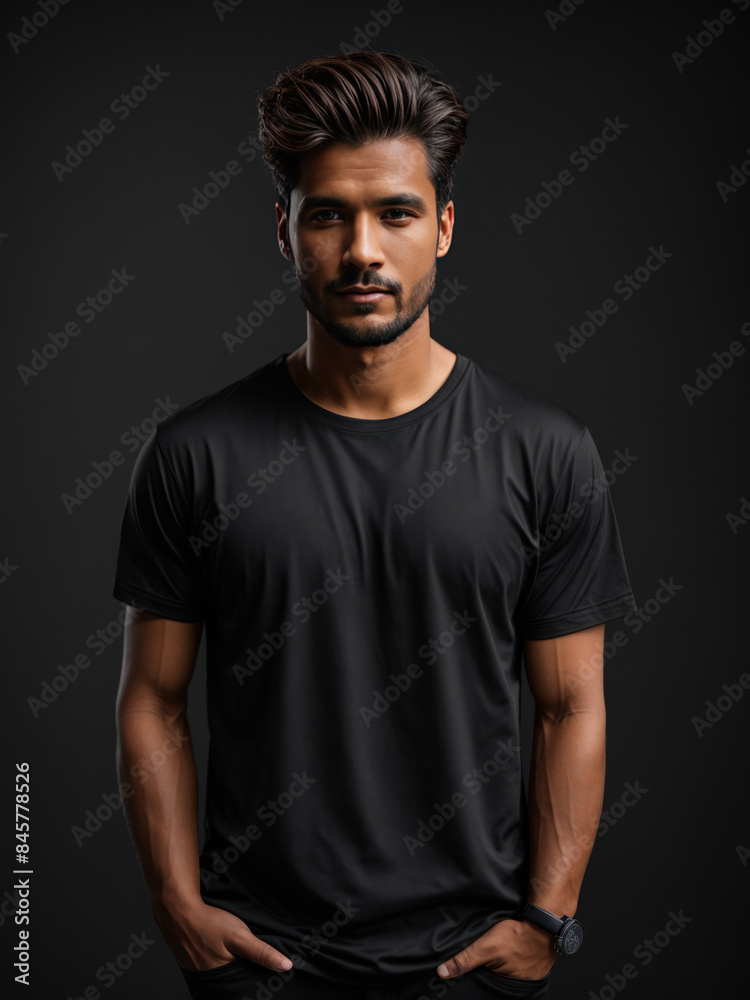 Naklejka premium black tshirt mockup isolated on on black