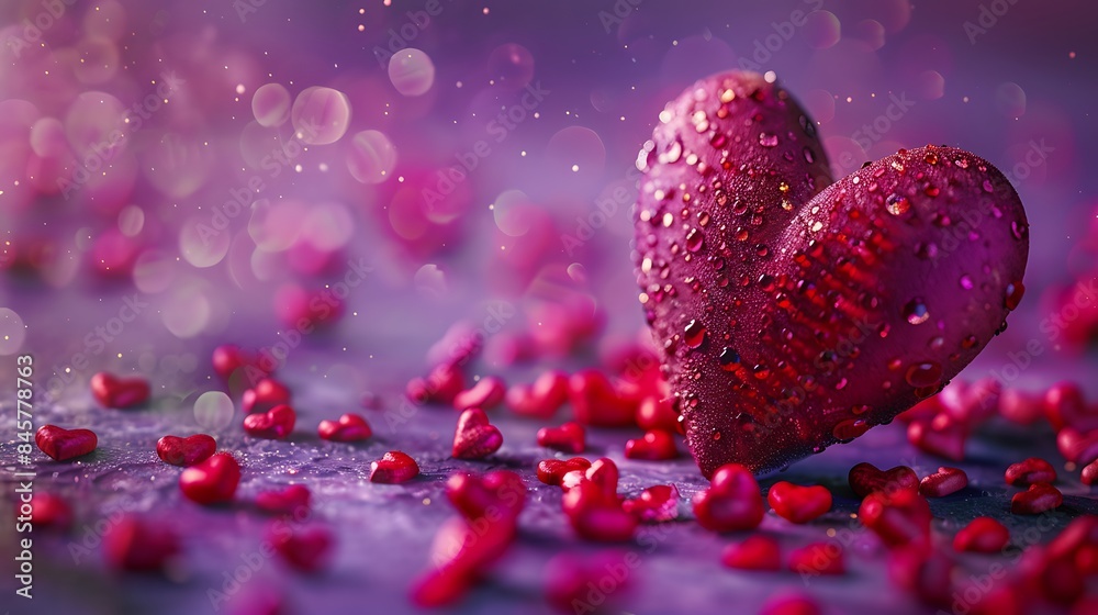 Abstract red heart on purple background with small hearts Abstract red heart on purple background with small hearts