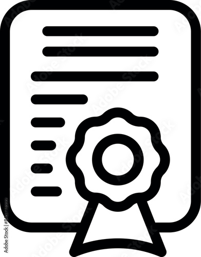 Line art icon of an official document with a red ribbon and seal, representing a diploma or certificate