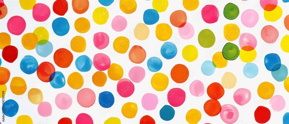 dots in lively randomly scattered, bright colors come together to form a playful and cheerful background