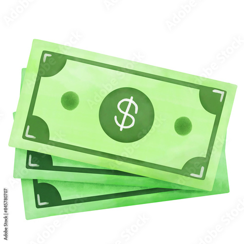 Isolated hand drawn banknote transparent background.