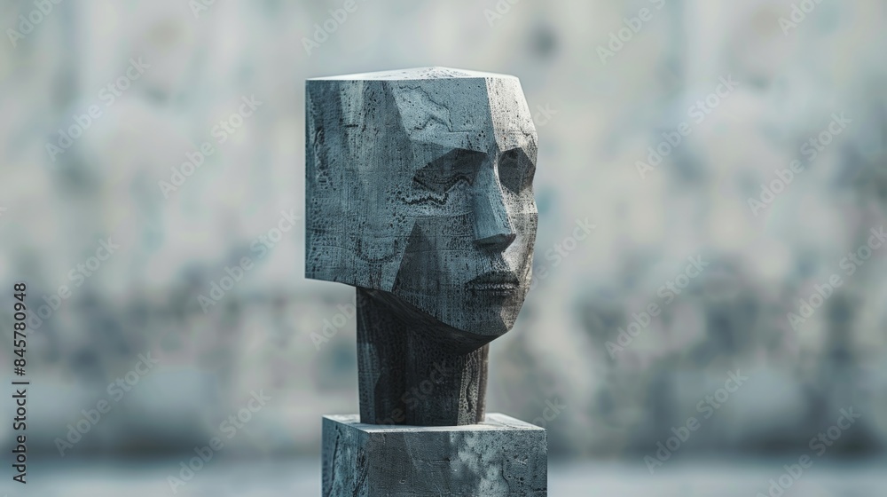 A sculpture of a stone head with an abstract background, AI A sculpture of a stone head with an abstract background, AI