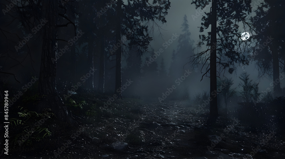 Fototapeta premium A dark misty forest
