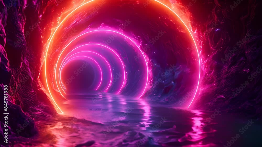 Neon-lit tunnel with glowing rings, futuristic sci-fi environment. Cyberpunk aesthetics concept. Generative AI Neon-lit tunnel with glowing rings, futuristic sci-fi environment. Cyberpunk aesthetics concept. Generative AI