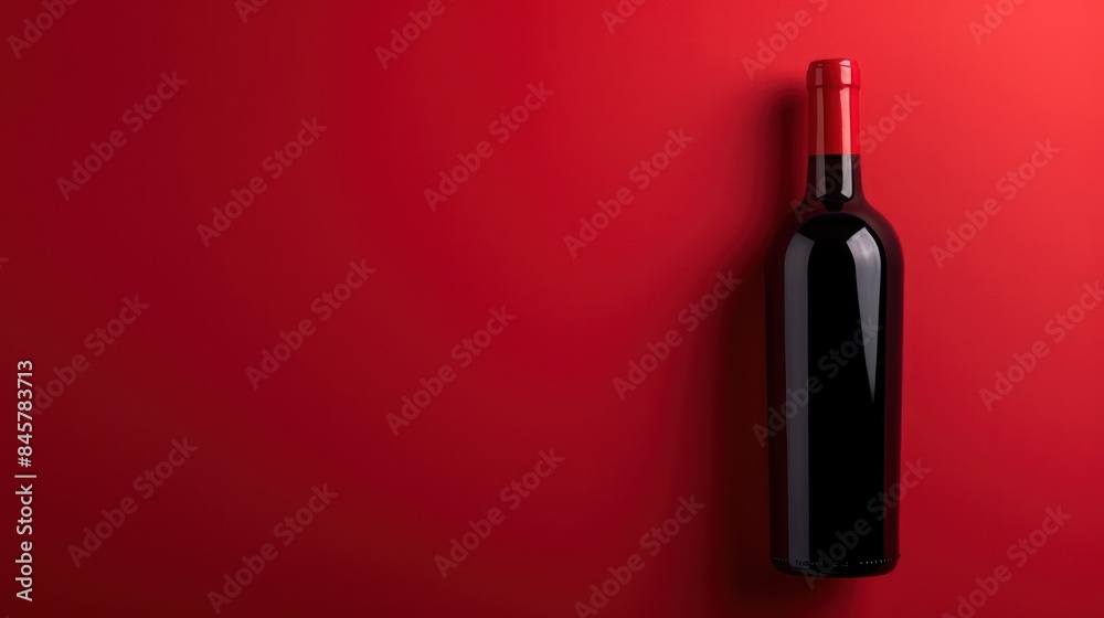 A single bottle of red wine stands against a gradient dark red backdrop, emphasizing elegance and simplicity A single bottle of red wine stands against a gradient dark red backdrop, emphasizing elegance and simplicity