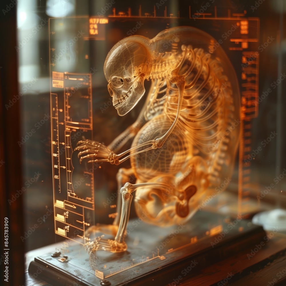 3D model of the human skeleton, the process of evolution of homo sapiens. Demonstration of Human Genetic Mutations, anatomical features of the body. Science laboratory. 3D model of the human skeleton, the process of evolution of homo sapiens. Demonstration of Human Genetic Mutations, anatomical features of the body. Science laboratory.