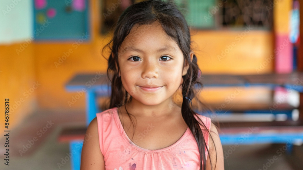 A young girl with long hair is smiling at the camera A young girl with long hair is smiling at the camera