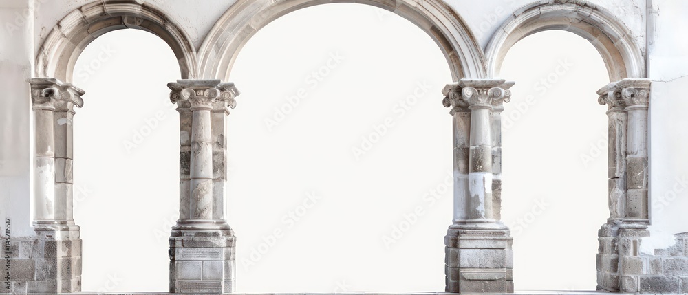 Stone medieval altar gate entrance, white background