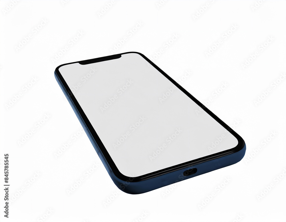 ネイビー色フレームのスマートフォン本体。白背景。AI生成画像。 ネイビー色フレームのスマートフォン本体。白背景。AI生成画像。