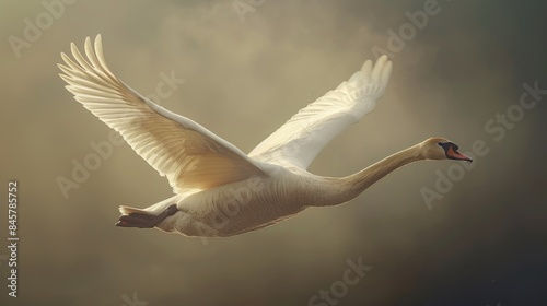 Flying Swan. Mute Swan (Cygnus olor) in Flight - Majestic Wild Bird in Nature