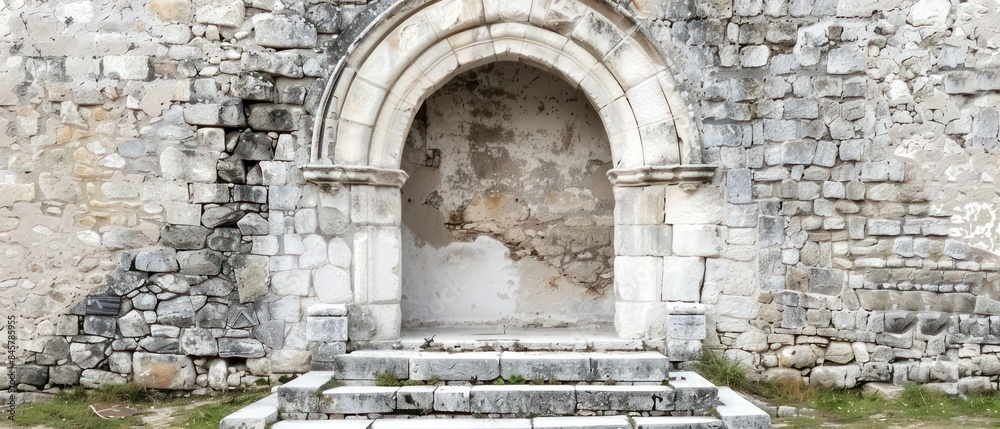 Fototapeta premium Stone medieval altar gate entrance, white background