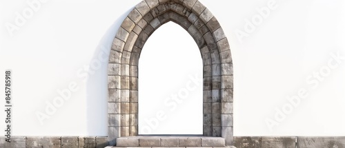 Stone medieval altar gate entrance, white background