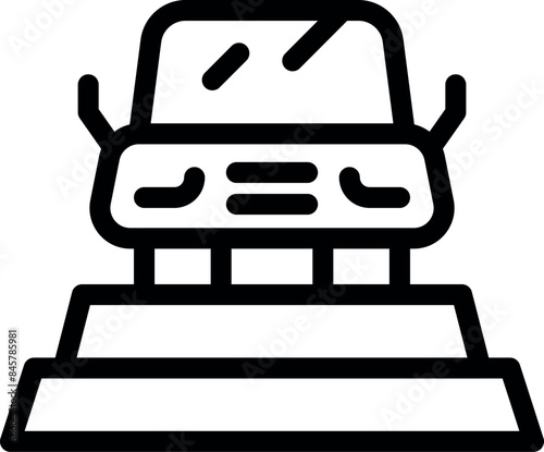 Line icon of an autonomous vehicle standing on a podium, depicting victory and innovation in the self driving industry