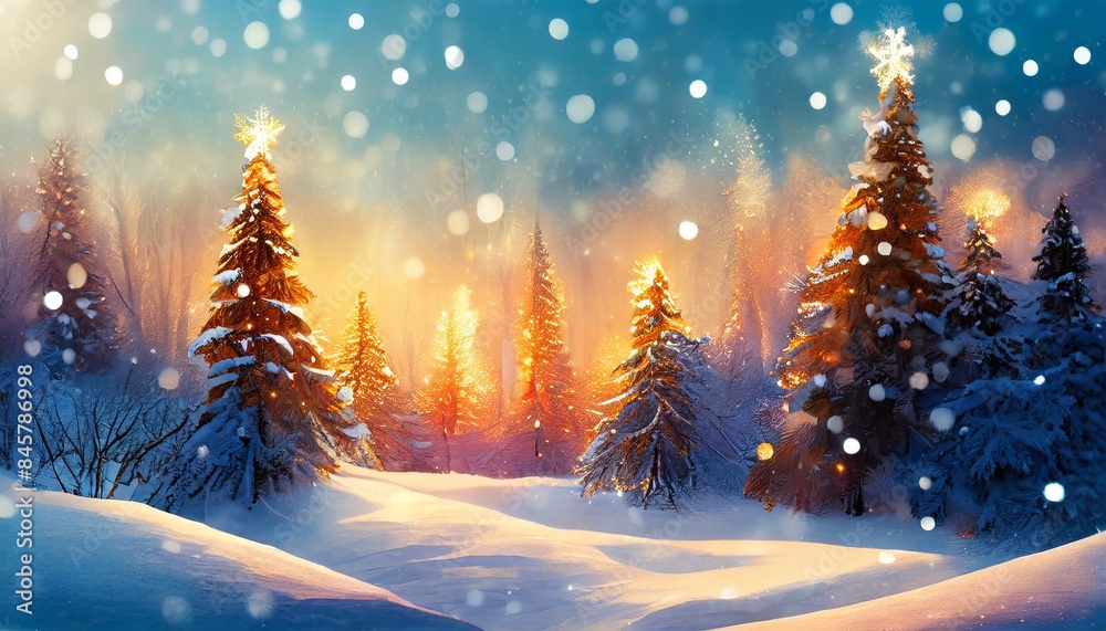 Naklejka premium winter sunset in the forest