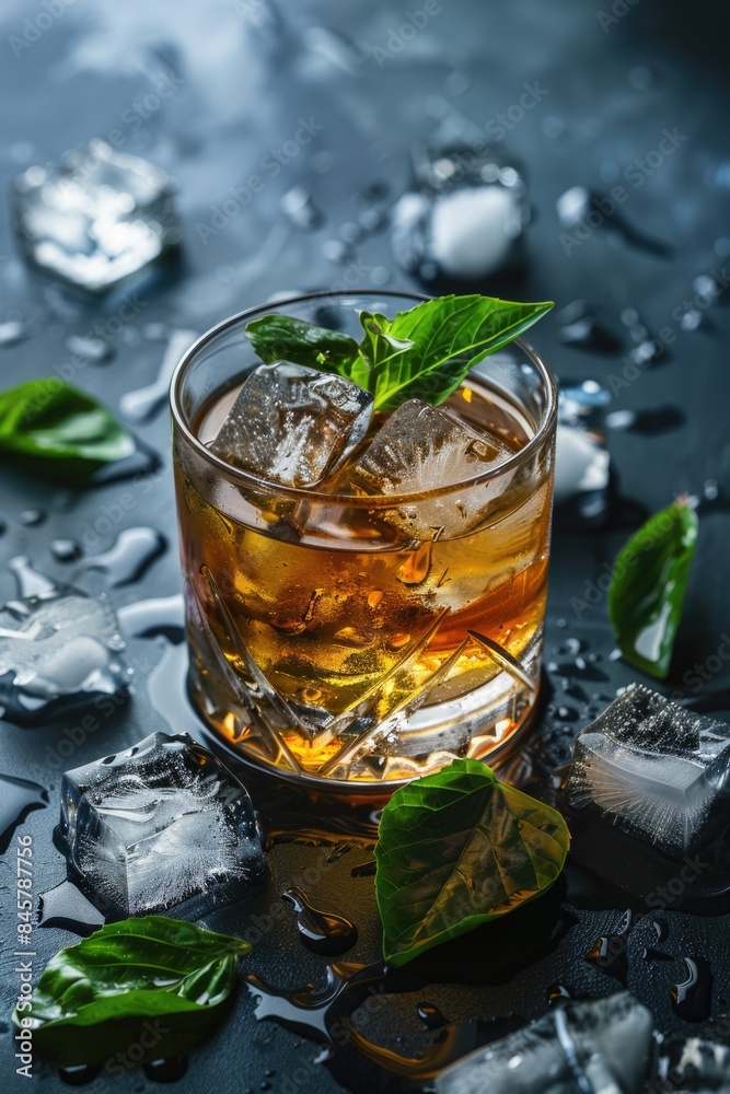 Whiskey Cocktail: Refreshing Drink with Ice Cubes for Summer Vibes Whiskey Cocktail: Refreshing Drink with Ice Cubes for Summer Vibes