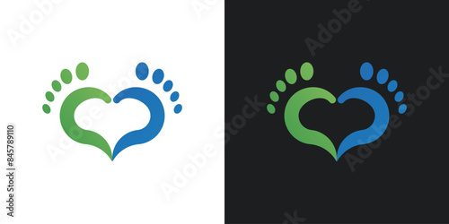 Creative foot care logo design with love element. Premium Vector