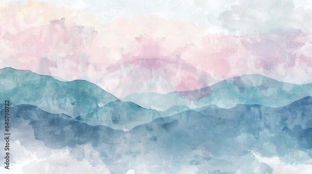 Abstract Watercolor Mountainscape with Pink and Blue Hues Abstract Watercolor Mountainscape with Pink and Blue Hues
