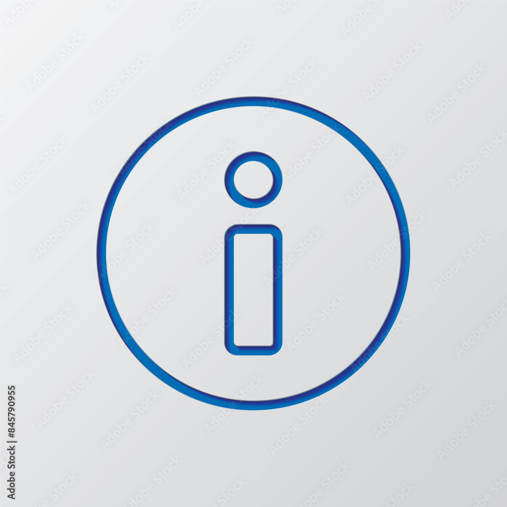 Information sign simple icon. Flat design. Paper cut design. Cutted blue symbol with shadow. Gray background Information sign simple icon. Flat design. Paper cut design. Cutted blue symbol with shadow. Gray background