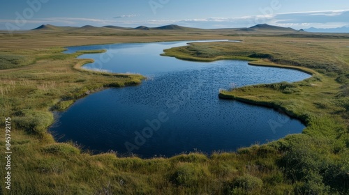 Array of interconnected tundra ponds sculpted by melting snow in the vast arctic landscape