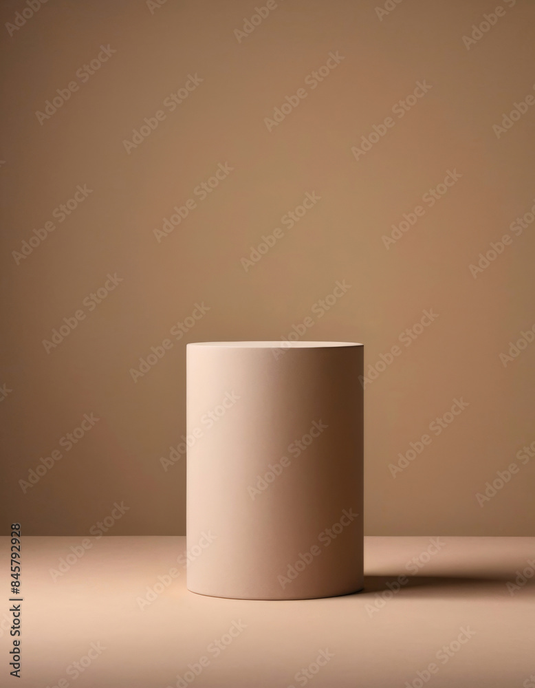 Beige cylindrical tall product display stand on light background. Beige cylindrical tall product display stand on light background.