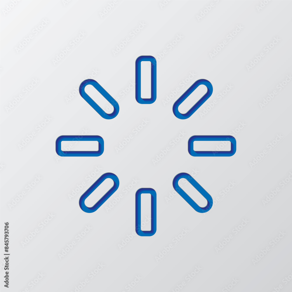 Loading simple icon vector. Flat design. Paper cut design. Cutted blue symbol with shadow. Gray background Loading simple icon vector. Flat design. Paper cut design. Cutted blue symbol with shadow. Gray background