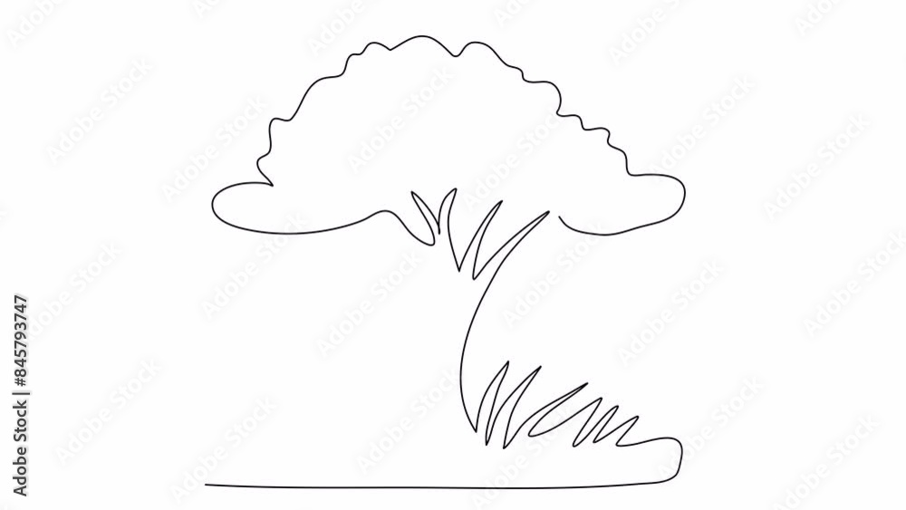 Tree. One line drawing animation with alpha channel.