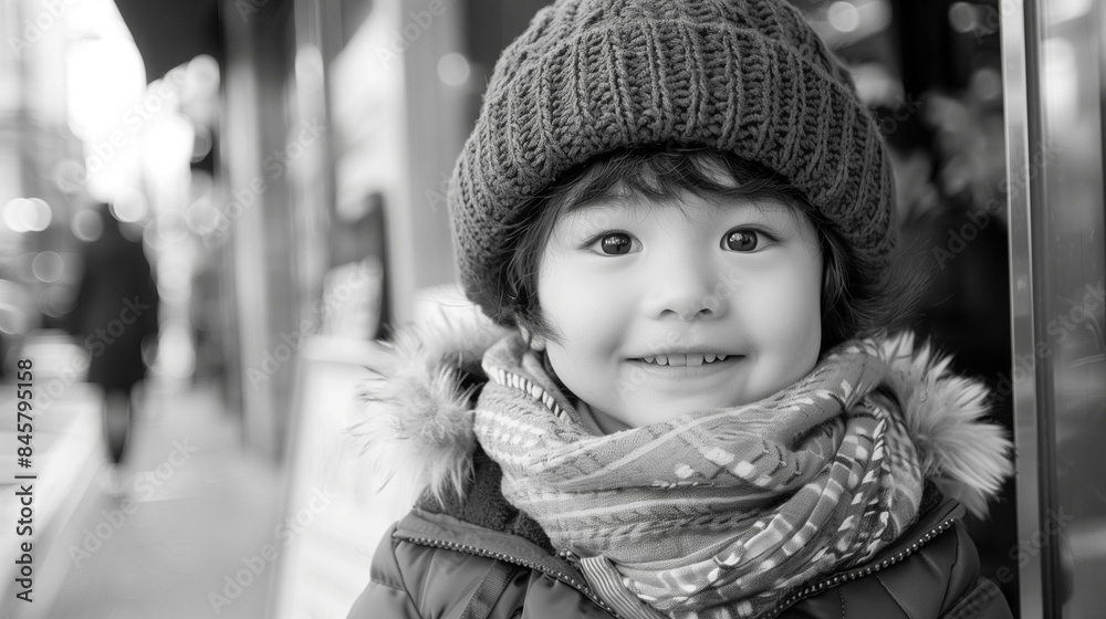 Portrait of a child. A happy little kid, boy, sitting on a curb outside of a department store. Smiling Portrait of a child. A happy little kid, boy, sitting on a curb outside of a department store. Smiling