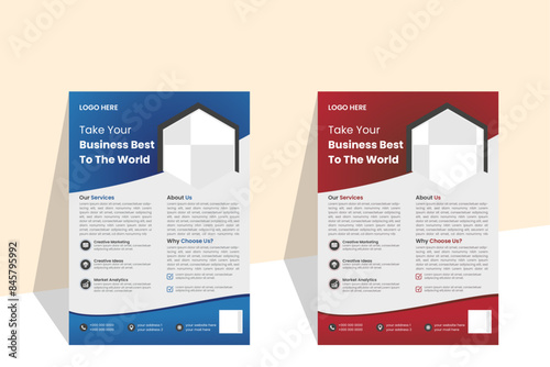 
Flyer design a bundle of 2 templates of different colors,modern business flyer template and creative design. business flyer, brochure, magazine or flyer mockup in bright colors. vector template CMYK. photo