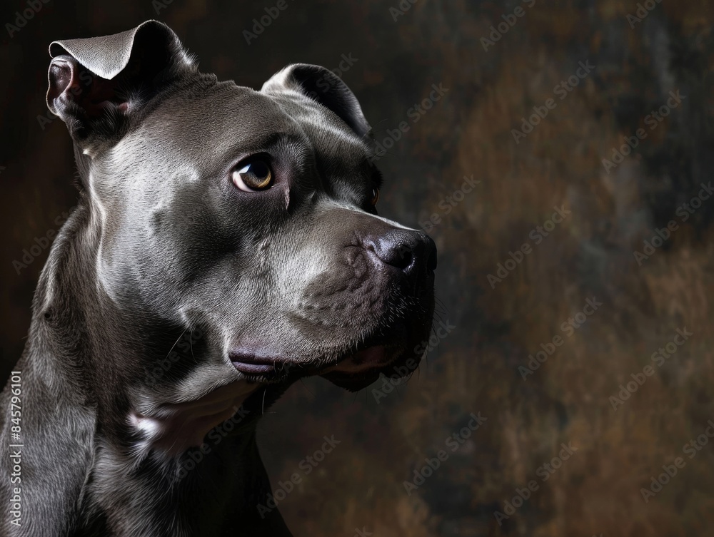 A dog waking up, standing against abstract background, surrealistic photography with theater influence, strong spotlight. A dog waking up, standing against abstract background, surrealistic photography with theater influence, strong spotlight.