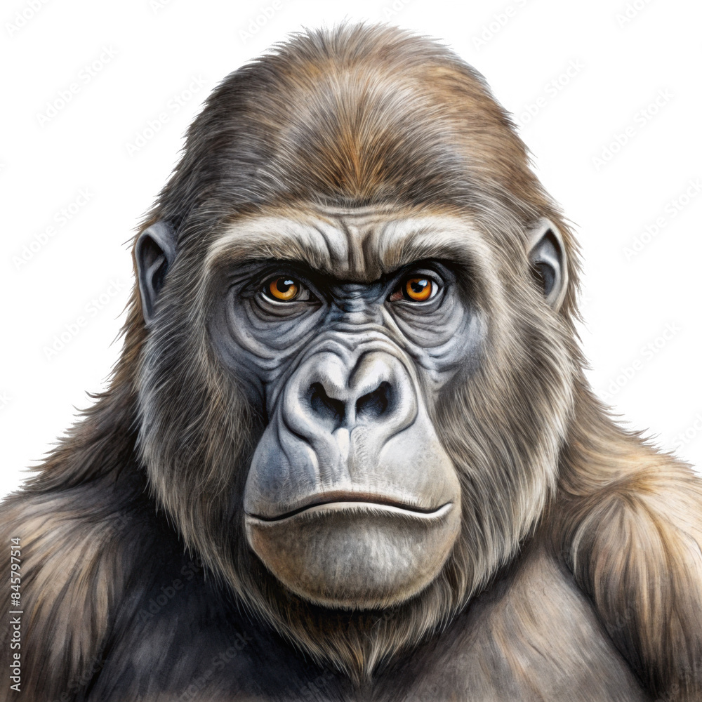 Realistic Gorilla Portrait Illustration with detailed facial features and expressive eyes, isolated on transparent background, png. Realistic Gorilla Portrait Illustration with detailed facial features and expressive eyes, isolated on transparent background, png.