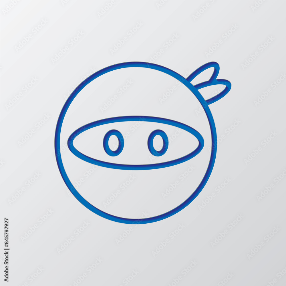 Obraz premium Ninja simple icon vector. Flat design. Paper cut design. Cutted blue symbol with shadow. Gray background