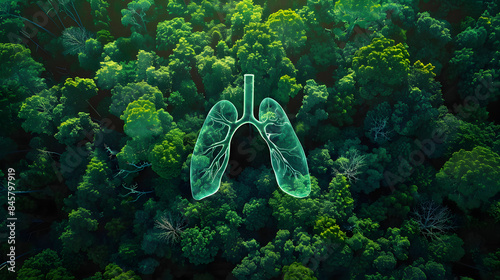 Shape of lungs in middle of forest with a view from above.