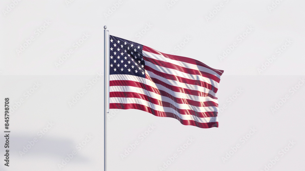 Obraz premium A UHD American flag captured mid-wave on a plain white background.