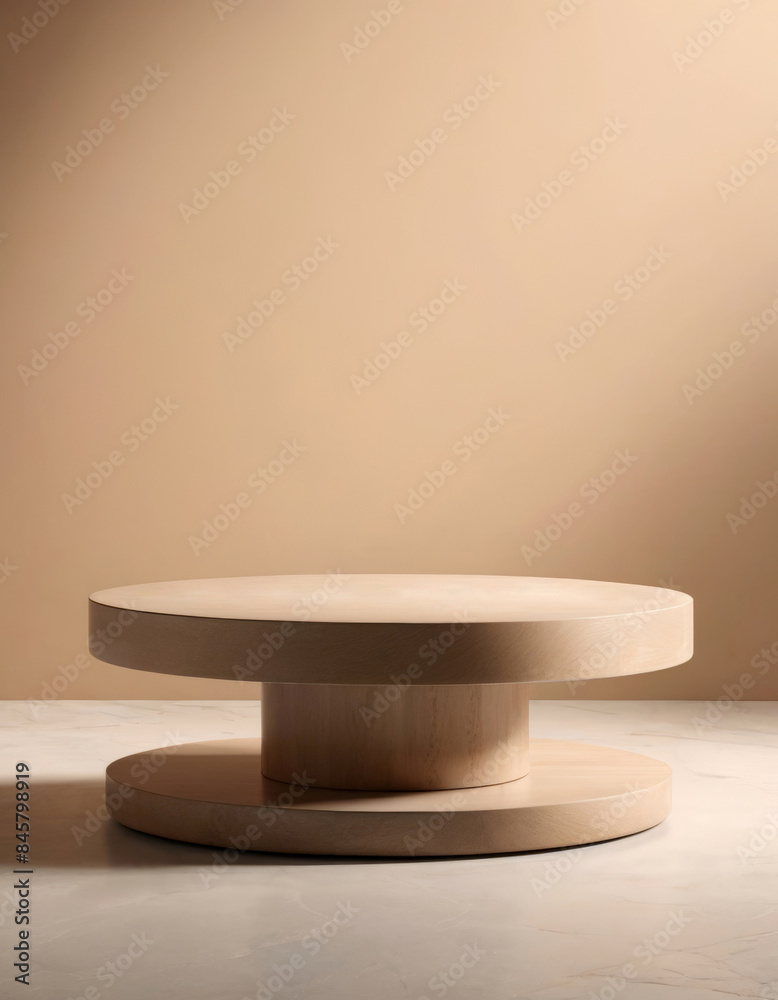 Beige round product display stand on light background. Beige round product display stand on light background.