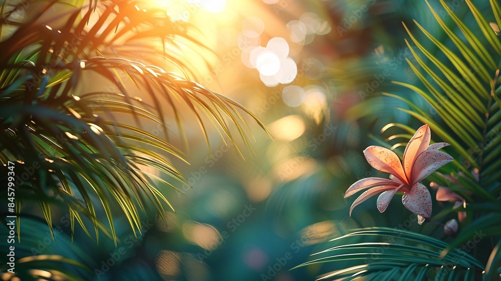 Tropical palms in summer sunshine. Tropical palms in summer sunshine.