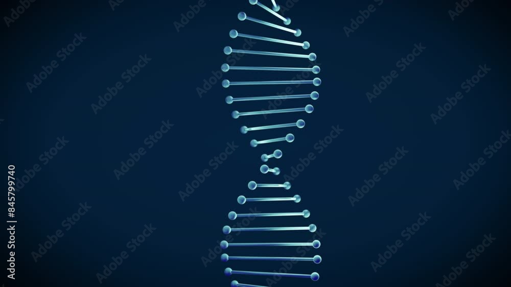hélice de ADN brillante 3D girando sobre su eje