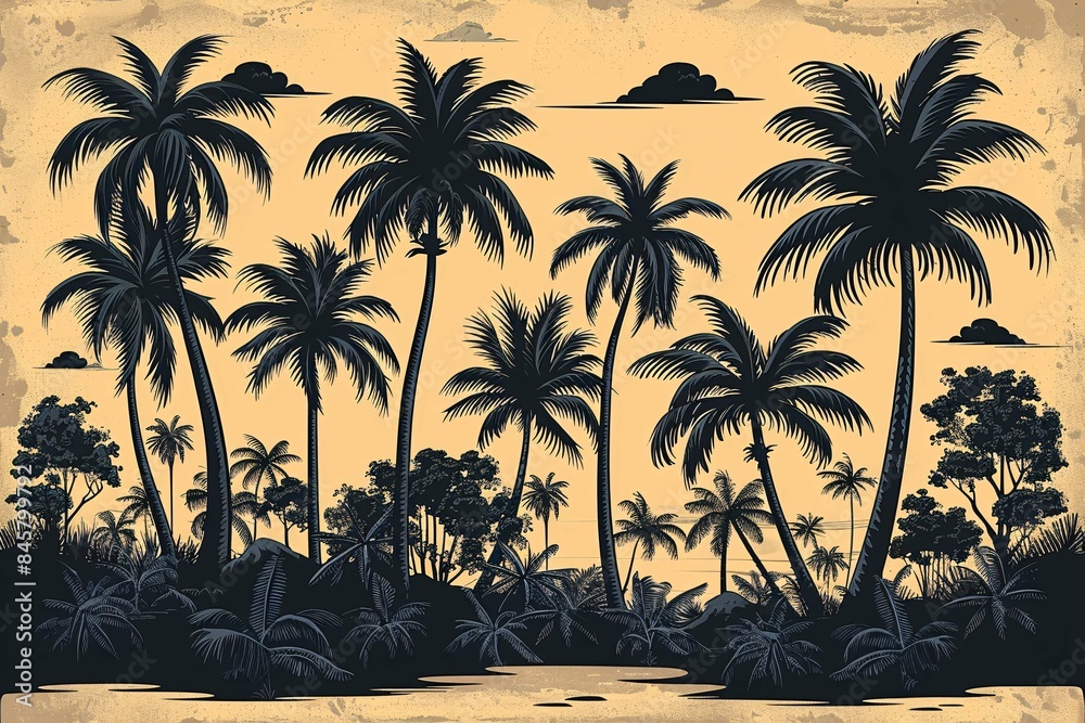 Palm trees swaying in summer breeze. Palm trees swaying in summer breeze.